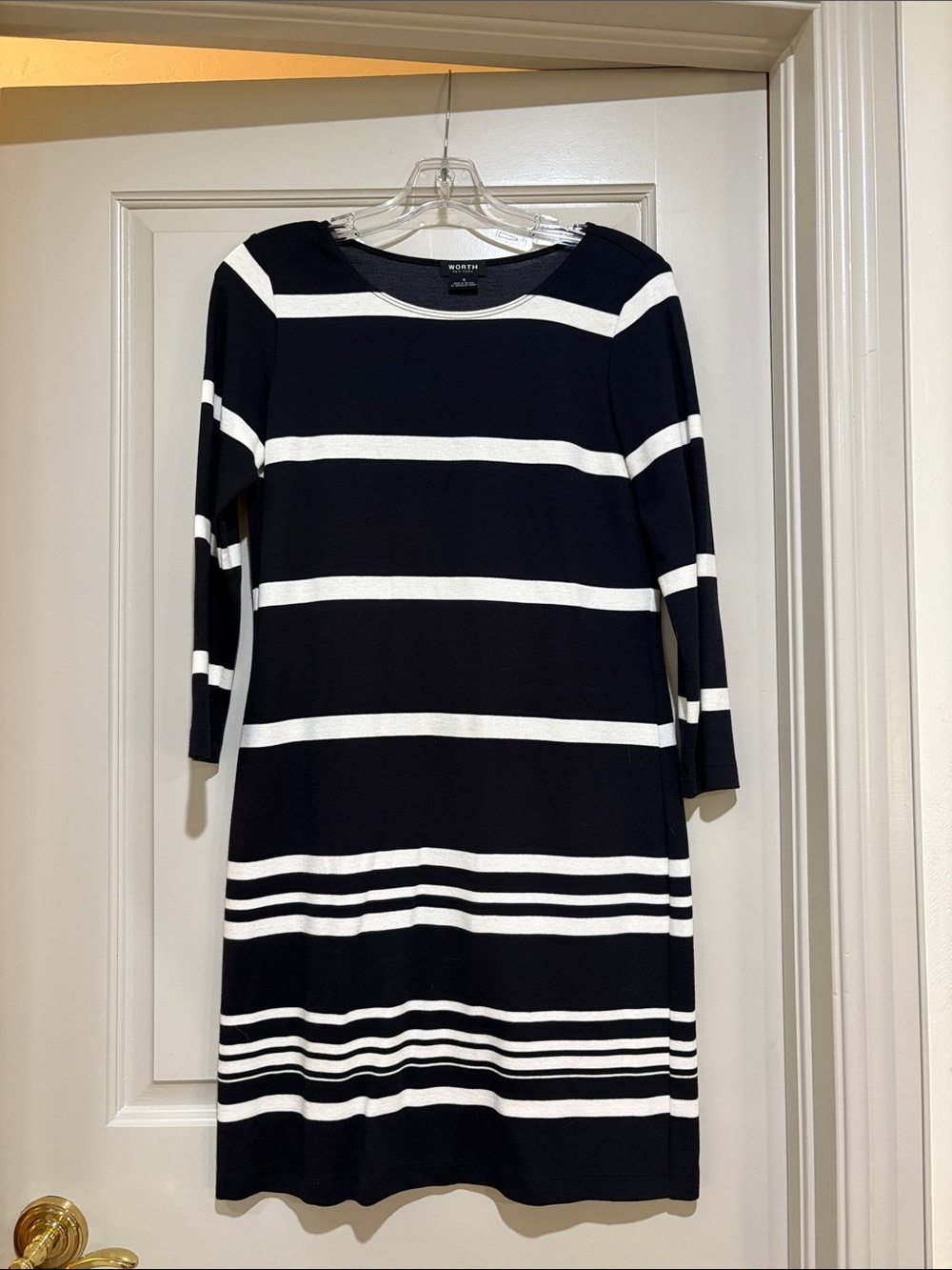 Worth Navy and White Striped Long Sleeve Dress